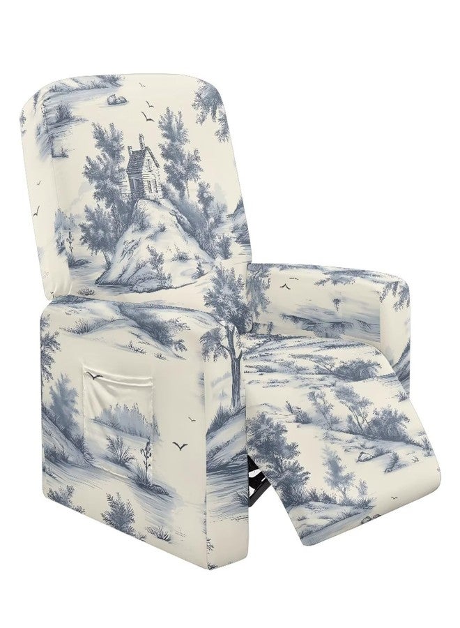 غطاء كرسي استرخاء مطاطي من تالايتوس بنقشة منزل توال دو جوي، 4 قطع، غطاء كرسي استرخاء لمقعد واحد، واقي أثاث ليزي بوي بقاعدة مطاطية لغرفة المعيشة - Image 1